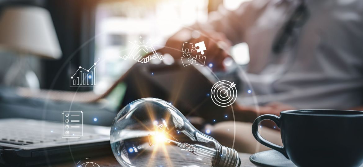 Idea of light, Internet of things. transformation of ideas and the adoption of technology in business in the digital age, enhancing global business capabilities.