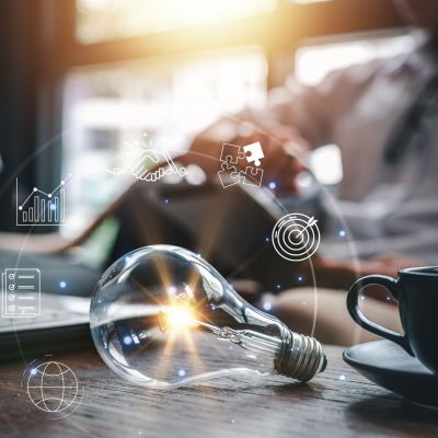 Idea of light, Internet of things. transformation of ideas and the adoption of technology in business in the digital age, enhancing global business capabilities.